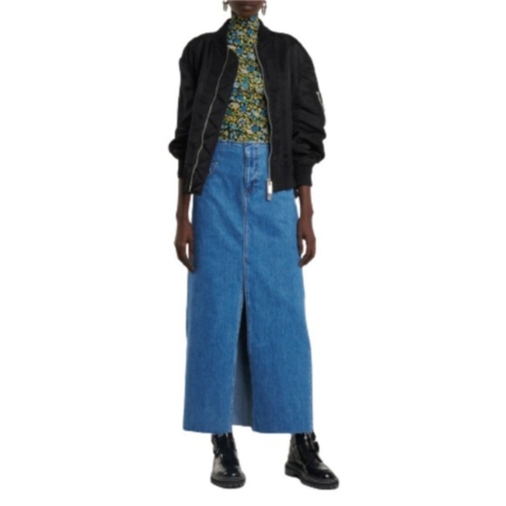 Frame Cut Off Waist Maxi Jean Denim Skirt Womens 24 Blue Front Slit Raw Hem